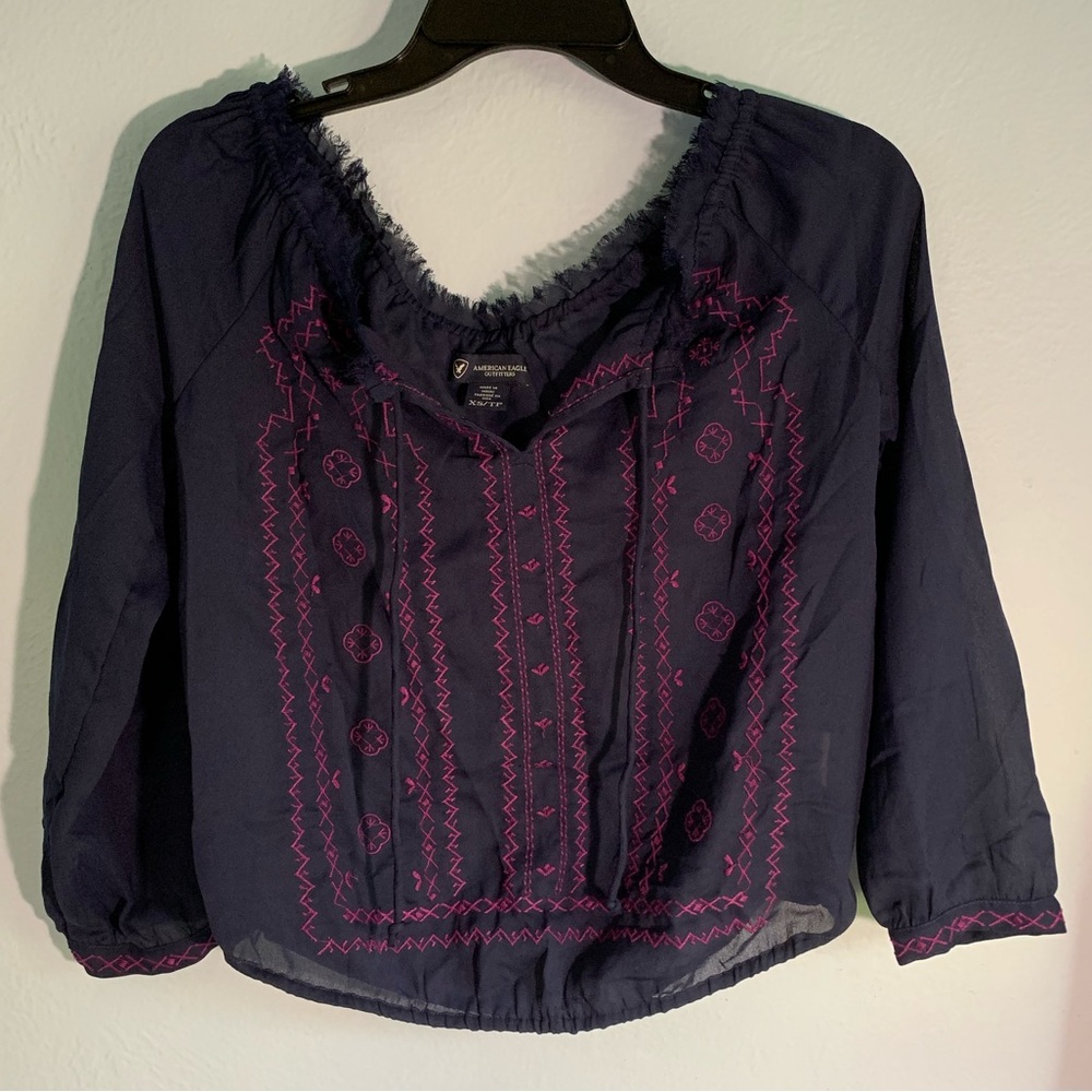 Navy American Eagle Tunic with Pink Accents